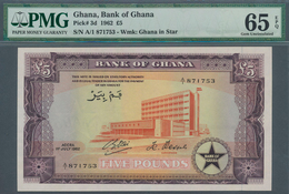 01603 Ghana: 5 Pounds 1962 P. 3d, In Condition: PMG Graded 65 Gem UNC EPQ. - Ghana