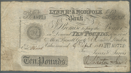 01621 Great Britain / Großbritannien: Lynn Rs. & Norfolk Bank 10 Pounds 1883, Used With Folds And Creases, - Andere & Zonder Classificatie