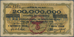 01638 Greece / Griechenland: 200.000.000 Drachmai 1944 P. 167, Very Rare Issue, Several Folds, Border Wear - Grèce