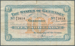 01662 Guernsey: 10 Shillings 1939 P. 15 With Horizontal And Vertical Folds, No Holes, A 5mm Tear At Upper - Andere & Zonder Classificatie