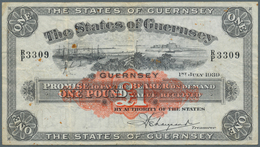 01663 Guernsey: 1 Pound 1939 P. 16a, A Highly Rare Note With Vertical And Horizontal Folds, Light Stain Al - Other & Unclassified