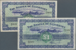 01664 Guernsey: Set Of 2 Notes Guernsey 1 Pound 1945 P. 43a, Both In Similar Condition, Only Light Handlin - Otros & Sin Clasificación