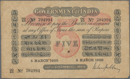 01727 India / Indien: 5 Rupees March 5th 1920, P.A6 In F. Rare! - Indien
