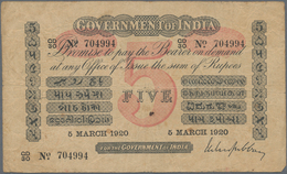 01727 India / Indien: 5 Rupees March 5th 1920, P.A6 In F. Rare! - India