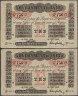 01731 India / Indien: Highly Rare Set Of 2 CONSECUTIVE Notes 10 Rupees 1918 MADRAS Issue P. A10, With Seri - Indien