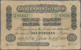 01734 India / Indien: 100 Rupees CALCUTTA February 21st 1919, P.A17c, Taped Tears. Condition: F- RARE! - Inde