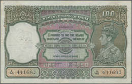 01749 India / Indien: 100 Rupees ND(1937-43) KARACHI Issue P. 20q, Used With Several Folds In Paper, Usual - India