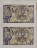 01767 Indonesia / Indonesien: Uncut Sheet Of 2 Pcs 100 Rupiah 1949 P. 35G In Condition: XF+. - Indonesien