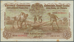 01813 Ireland / Irland: 5 Pounds 1931 P. 9a, Ploughman Note, Center Fold, Several Other Light Dolds, 6 Sta - Irlanda