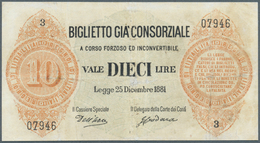 01842 Italy / Italien: 10 Lire 1881 P. 13, Rare Note, Restored At All 4 Borders And At Center, Pressed, St - Sonstige & Ohne Zuordnung