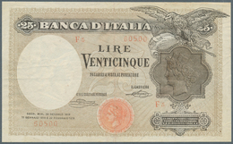 01852 Italy / Italien: 25 Lire 1919 P. 42b, Used With Several Folds, No Holes, One 4mm Border Tear, Still - Other & Unclassified