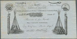 01877 Italy / Italien: 2 Franchi 1849 Prestitio Natzionale Italiano, Rare Note, Stamped On Back, Light Fol - Other & Unclassified