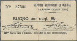 01883 Italy / Italien: POW Camp MOLINI VILLA Bon Of 5 Cent. ND, P.NL, Vertically Folded With Two Larger Te - Other & Unclassified