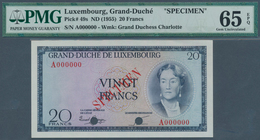 01939 Luxembourg: 20 Francs ND(1955) Specimen P. 49s, Condition: PMG Graded 65 GEM UNC EPQ. - Luxemburgo