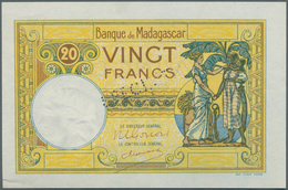 01960 Madagascar: 20 Francs ND(1938) Specimen P. 37s, Specimen Perforation At Center, W/o Serial Numbers, - Madagaskar