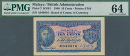 01975 Malaya: 10 Cents 1940 P. 2 In Condition: PMG Graded 64 Choice UNC. - Malaysia