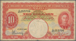 01981 Malaya: 10 Dollars 1941 P. 13, Used With Folds And Creases In Condition: F. - Malasia
