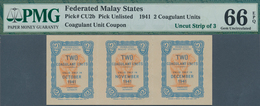 01985 Malaya: Federal Malay States Uncut Stripe Of 3 Pcs 2 Coagulant Units 1941 In Condition: PMG Graded 6 - Malaysia