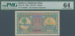 01999 Maldives / Malediven: Set Of 6 Notes Containing 1 To 100 Rupees 1960 P. 2b-7b, All PMG Graded 64 Cho - Maldiven