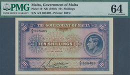 02009 Malta: 10 Shillings ND(1940) P. 19 In Condition: PMG Graded 64 Choice UNC. - Malta