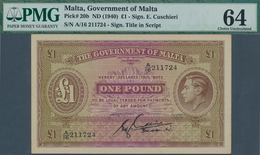 02010 Malta: 1 Pound ND(1940) P. 20b In Condition: PMG Graded 64 Choice UNC. - Malte