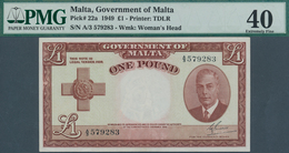 02011 Malta: 1 Pound 1949 P. 22a In Condition: PMG Graded 40 XF. - Malte