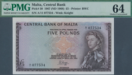 02015 Malta: 5 Pounds ND(1968) P. 30 In Condition: PMG Graded 64 Choice UNC. - Malte