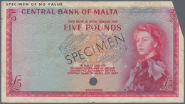 02017 Malta: 5 Pounds L.1967 Color Trial Specimen P. 30cts, Used With Light Folds And Stain In Paper, Cut - Malte