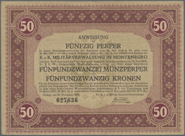 02038 Montenegro: 50 Perper = 25 Kronen 1917 P. M135, Used With Vertical And Horizontal Folds, Handling In - Other - Europe