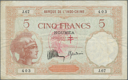 02106 New Hebrides / Neue Hebriden: 5 Francs ND P. 4a With Red Stamp Ovpt., Used With 3 Pinholes, Light Fo - Nieuwe-Hebriden