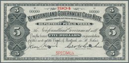 02123 Newfoundland / Neufundland: 5 Dollars ND Specimen P. A8s With Small Red "Specimen" Overprint At Lowe - Kanada