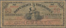 02124 Nicaragua: 50 Centavos 1900 P. 28, Stronger Used With Many Folds And Creases Causing Softness In Pap - Nicaragua