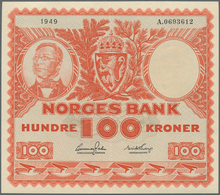 02173 Norway / Norwegen: 100 Kroner 1949 P. 33, Light Center And Horizontal Fold, Probably Pressed, No Hol - Norvegia