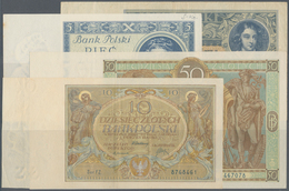 02200 Poland / Polen: Set With 4 Banknotes Comprising 10 Zlotych 1929 P.69 (VF), 50 Zlotych 1929 P.71 (XF+ - Pologne