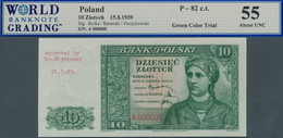 02206 Poland / Polen: 10 Zlotych 1939 Color Trial Specimen, P.82cts, WBG Graded 55 About UNC - Pologne