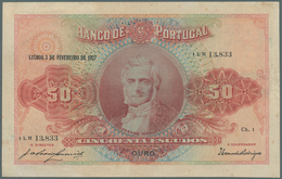 02226 Portugal: 50 Escudos 1927 P. 123, Lightly Stained Paper, Only Light Folds, A Professionally Repaired - Portugal