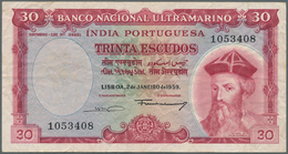 02242 Portuguese India / Portugiesisch Indien: 30 Escudos 1959 P. 41, Uncancelled, Used With Folds And Cre - India