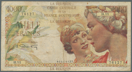 02249 Réunion: 1000 Francs ND(1947) P. 47, Used With Stronger Center Folds, Stained Paper, A Few Pinholes - Riunione