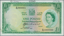 02251 Rhodesia & Nyasaland: 1 Pound January 25th 1961 SPECIMEN, P.21bs With Perforation Specimen At Lower - Rhodésie