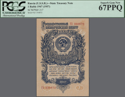 02270 Russia / Russland: Set With 5 Banknotes 1 Ruble 1947 (1957) P.217 PCGS 67, 3 Rubles 1947 P.218 PCGS - Russland