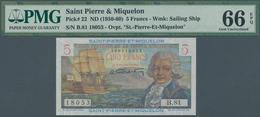 02290 Saint Pierre & Miquelon: 5 Francs ND(1950-60) P. 22 In Condition: PMG Graded 66 GEM UNC EPQ. - Other & Unclassified
