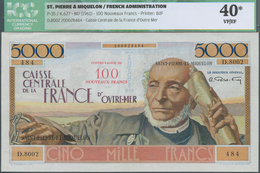 02291 Saint Pierre & Miquelon: 100 NF On 5000 Francs ND(1961) P. 35, Condition: ICG Graded 40* VF/EF. - Autres & Non Classés