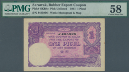 02300 Sarawak: 1 Picul Rubber Coupon 1941 P. NL, SKR 4c, In Condition: PMG Graded 58 Choice AUNC. - Malasia