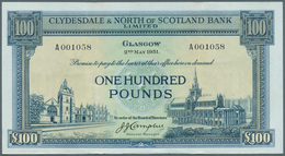 02325 Scotland / Schottland: Clydesdale & North Of Scotland Bank 100 Pounds 1951, Very Rare High Denominat - Other & Unclassified