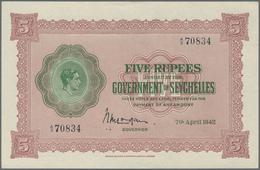 02354 Seychelles / Seychellen: 5 Rupees 1942 KGVI Portrait P. 8 In Exceptional Condition: UNC. - Seychellen