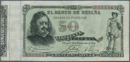 02399 Spain / Spanien: 50 Pesetas 1899 P. 50, 3 Vertical Folds, One Tiny Repair At Upper Border, Probably - Otros & Sin Clasificación