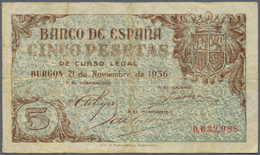 02407 Spain / Spanien: 5 Pesetas 1936 P. 97a, Vertical And Horizontal Folds, No Holes Or Tears, Still Stro - Otros & Sin Clasificación