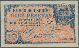 02409 Spain / Spanien: 10 Pesetas 1936 With Cancellation "inutilizado", Regular Serial Number, P. 98s, Lig - Sonstige & Ohne Zuordnung