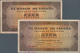02423 Spain / Spanien: Set Of 2 Notes 100 Pesetas 1938 P. 113, Both Used With Light Folds In Paper, Pinhol - Autres & Non Classés