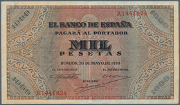 02425 Spain / Spanien: 1000 Pesetas 1938 P. 115a, 3 Vertical Folds, One 5mm Tear At Lower Border, No Holes - Other & Unclassified